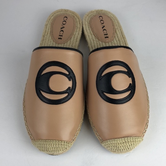 NEW Coach Channing Beechwood Chic Leather Espadrille Slides Mules Flats 9 - Picture 3 of 10